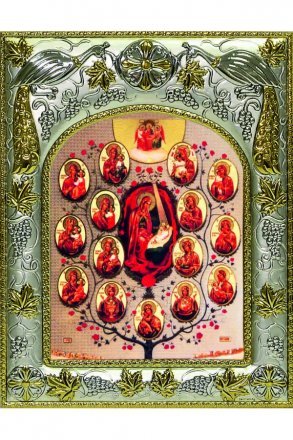 Икона Древо Пресвятой Богородицы 14x18 см в серебряном окладе