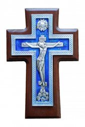 Крест настенный гальванический с серебрением и эмалью 18 см