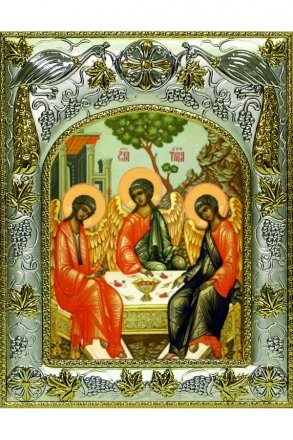 Икона Святая Троица 14x18 см в серебряном окладе