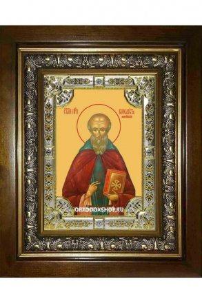 Икона Венедикт Нурсийский, 18x24 см, со стразами, в деревянном киоте