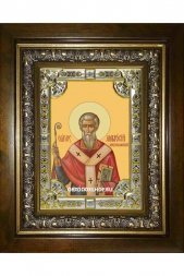Икона Амвросий Медиоланский, 18x24 см, со стразами, в деревянном киоте