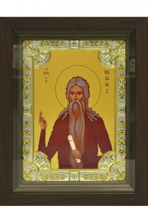Икона Макарий Египетский 24x30 см в серебряном окладе со стразами в деревянном киоте