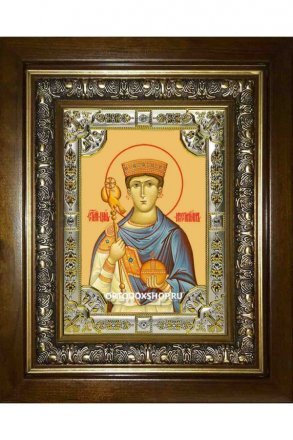 Икона Иустиниан царь, 18x24 см, со стразами, в деревянном киоте