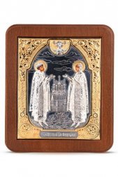 Икона Петр и Феврония серебро золото 11,7 х 13,7 см
