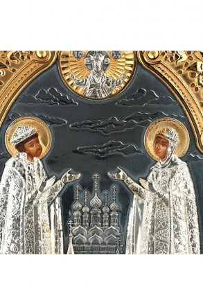 Икона Петр и Феврония серебро золото 11,7 х 13,7 см