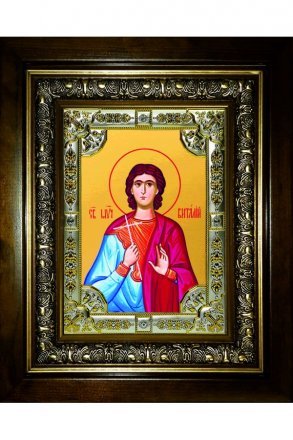 Икона Виталий Святой мученик 24x30 см в серебряном окладе со стразами в деревянном киоте