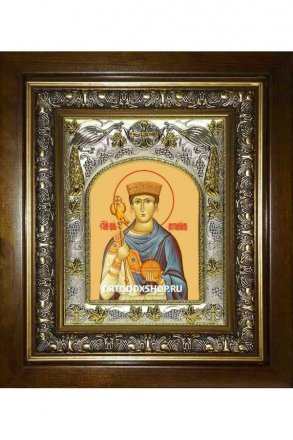 Икона Иустиниан царь, 14x18 см, в деревянном киоте 20х24 см