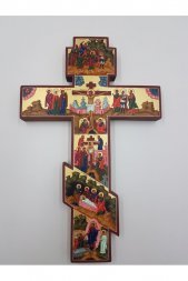 Крест настенный распятие восьмиконечный рукописный 32*21 см с сюжетом
