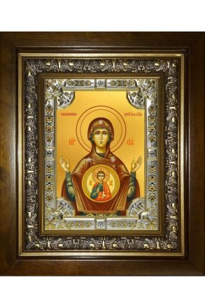 Икона Божья Матерь Знамение, 18x24 см, со стразами, в деревянном киоте