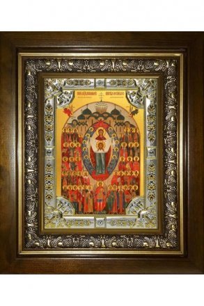 Икона Собор святых покровителей воинства Российского, 18x24 см, со стразами, в деревянном киоте
