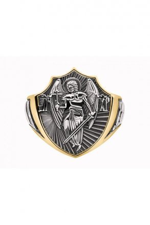 Кольцо Ангел Хранитель серебряное с позолотой