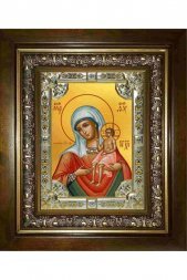 Икона Богородица Воспитание, 18x24 см, со стразами, в деревянном киоте