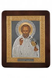 Икона Николай Чудотворец серебро золото 18,5 х 21,7 см