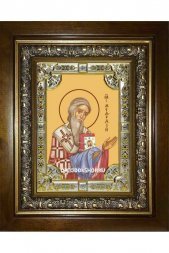 Икона Мефодий равноапостольный, 18x24 см, со стразами, в деревянном киоте