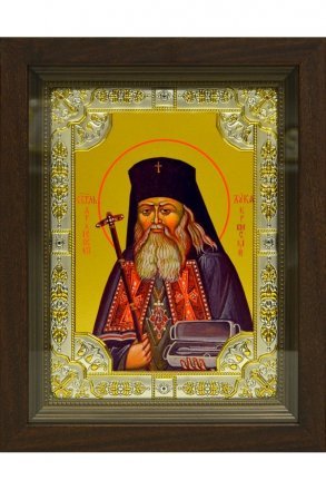 Икона Лука Крымский 24x30 см в серебряном окладе со стразами в деревянном киоте