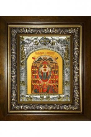 Икона Собор святых покровителей воинства Российского, 14x18 см, в деревянном киоте 20х24 см