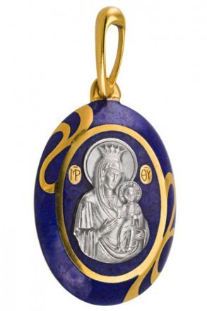 Образок Богородица Иверская серебряный с позолотой