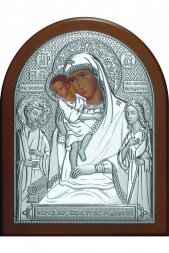 Икона Божья Матерь Трех Радостей 16*12 см серебряная, лик