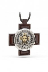 Крест нательный серебряный на деревянной основе