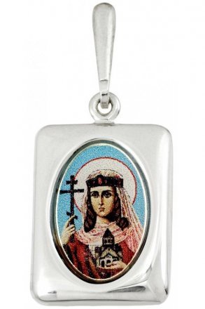 Нательная иконка Тамара Святая Благоверная серебро 925 проба эмаль