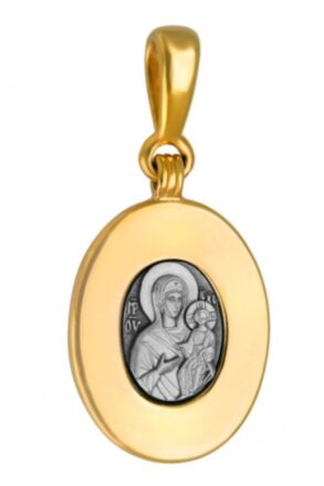 Образок Богородица Одигитрия серебряный с позолотой