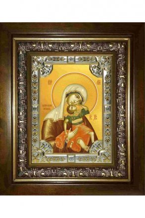 Икона Богородица Взыграние младенца, 18x24 см, со стразами, в деревянном киоте