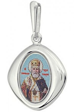 Нательная иконка Николай Чудотворец серебро 925 проба эмаль