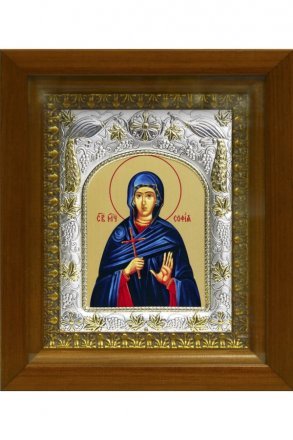Икона София святая мученица, 14x18 см, в деревянном киоте 20х24 см