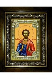 Икона Богдан (Феодот) Адрианопольский 24x30 см в серебряном окладе со стразами в деревянном киоте