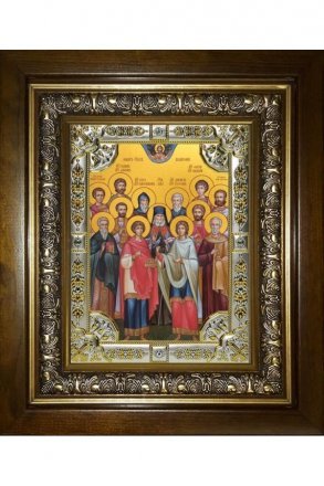 Икона Собор святых целителей, 18x24 см, со стразами, в деревянном киоте