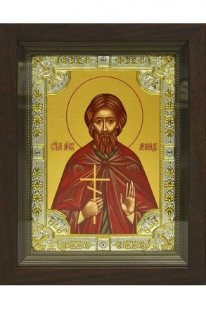 Икона Леонид мученик, 18x24 см, со стразами, в деревянном киоте
