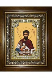 Икона Каллистрат мученик, 18x24 см, со стразами, в деревянном киоте
