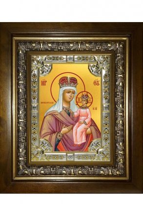Икона Божьей Матери Любечская, 18x24 см, со стразами, в деревянном киоте