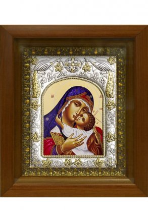 Икона Божья Матерь Умиление, 14x18 см, в деревянном киоте 20х24 см