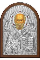 Икона Николай Чудотворец 20*14,5 см серебряная с гранатами, лик