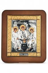 Икона Святая Троица серебро золото 11,7 х 13,7 см