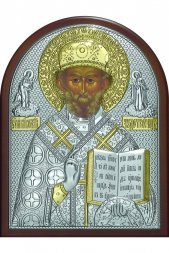 Икона Николай Чудотворец 9*11 см, лик, серебряная с золотом