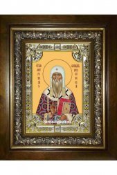 Икона Феогност Киевский и Московский, 18x24 см, со стразами, в деревянном киоте