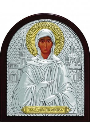 Икона Ксения Петербуржская 9*11 см, лик, серебряная с золотом