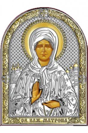 Икона Матрона Московская Блаженная серебряная с позолотой