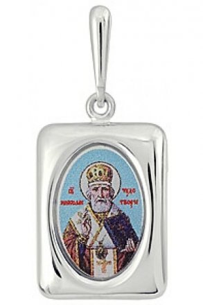 Нательная иконка Николай Чудотворец серебро 925 проба эмаль