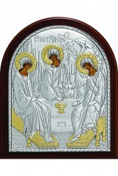 Икона Святая Троица 9*11 см, лик, серебряная с золотом