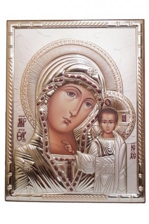 Икона Божья Матерь Казанская 16 на 21 см в серебряном окладе