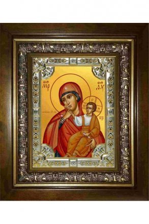 Икона Богородица Ватопедская, 18x24 см, со стразами, в деревянном киоте