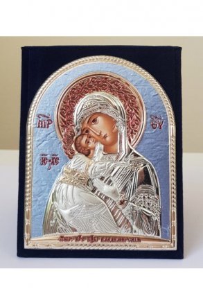 Икона в дорогу Божья Матерь Владимирская 8,2 на 10,6 см в серебряном окладе