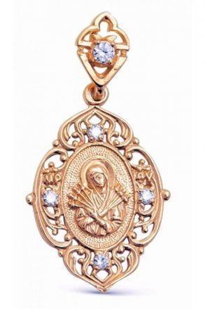 Нательный образок Богородица Семистрельная серебро с позолотой