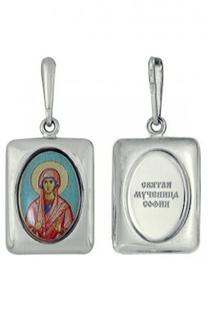 Нательная иконка София Мученица серебро 925 проба эмаль