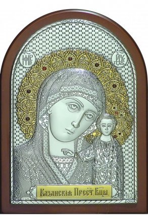 Икона Казанская Божья Матерь 14,5*20 см, серебряная с золотом и гранатами, ГЛБ-104