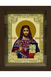 Икона Платон Священномученик 24x30 см в серебряном окладе со стразами в деревянном киоте