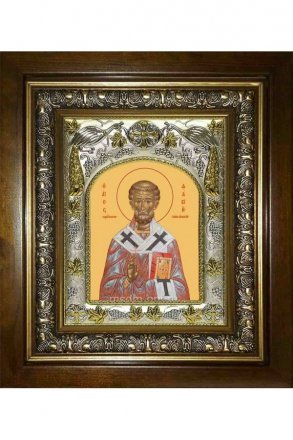 Икона Фавий папа Римский, 14x18 см, в деревянном киоте 20х24 см